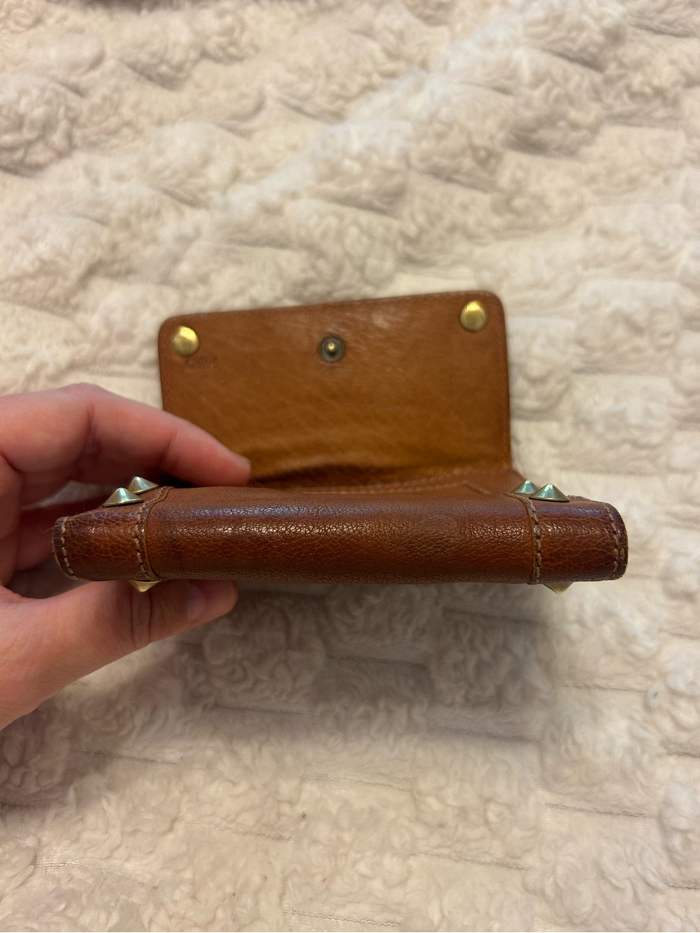 Chloe Paddington Vintage Studded Leather Bifold Wallet Cognac Brass with COA - Picture 4 of 16